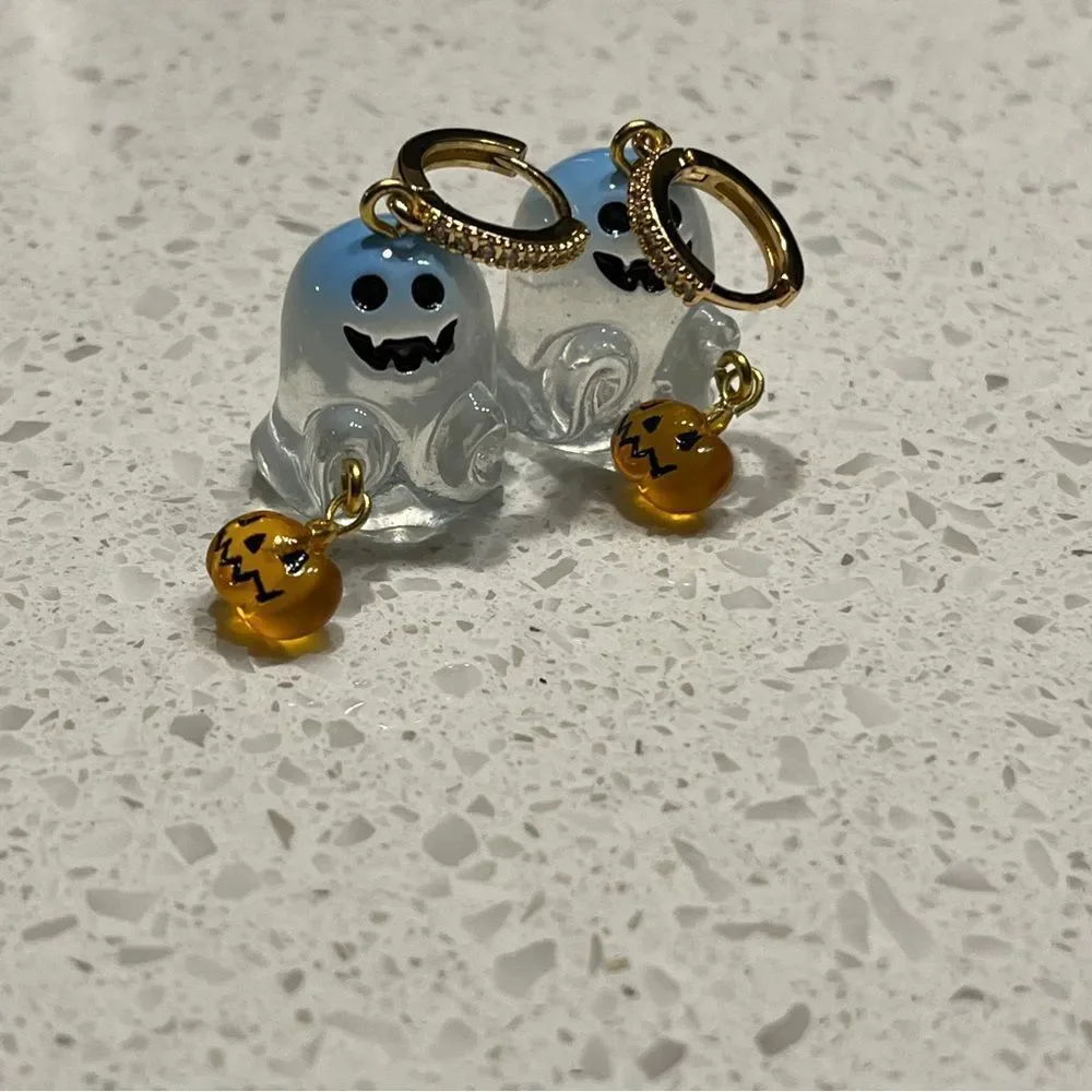 Ghost Pumpkin Earrings With Zirconia‎ Circle Halloween trick or treat